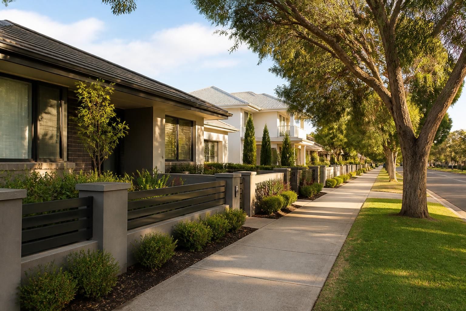 Suburban streetscape with homes and trees in Armadale