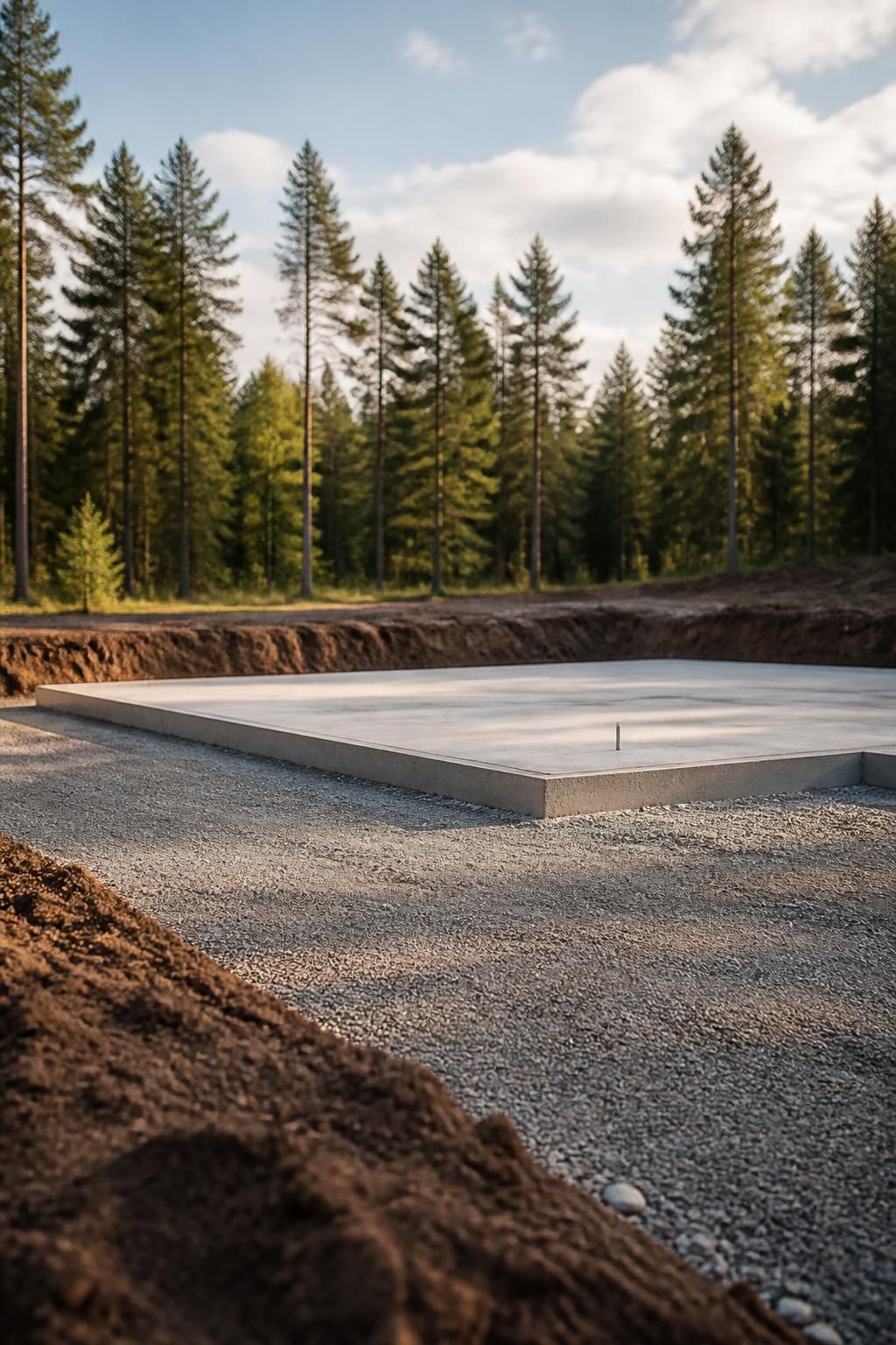 Prepared construction pad with compacted ground on site