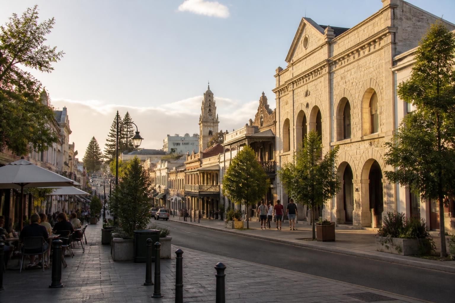 Historic streetscape and limestone buildings in Fremantle
