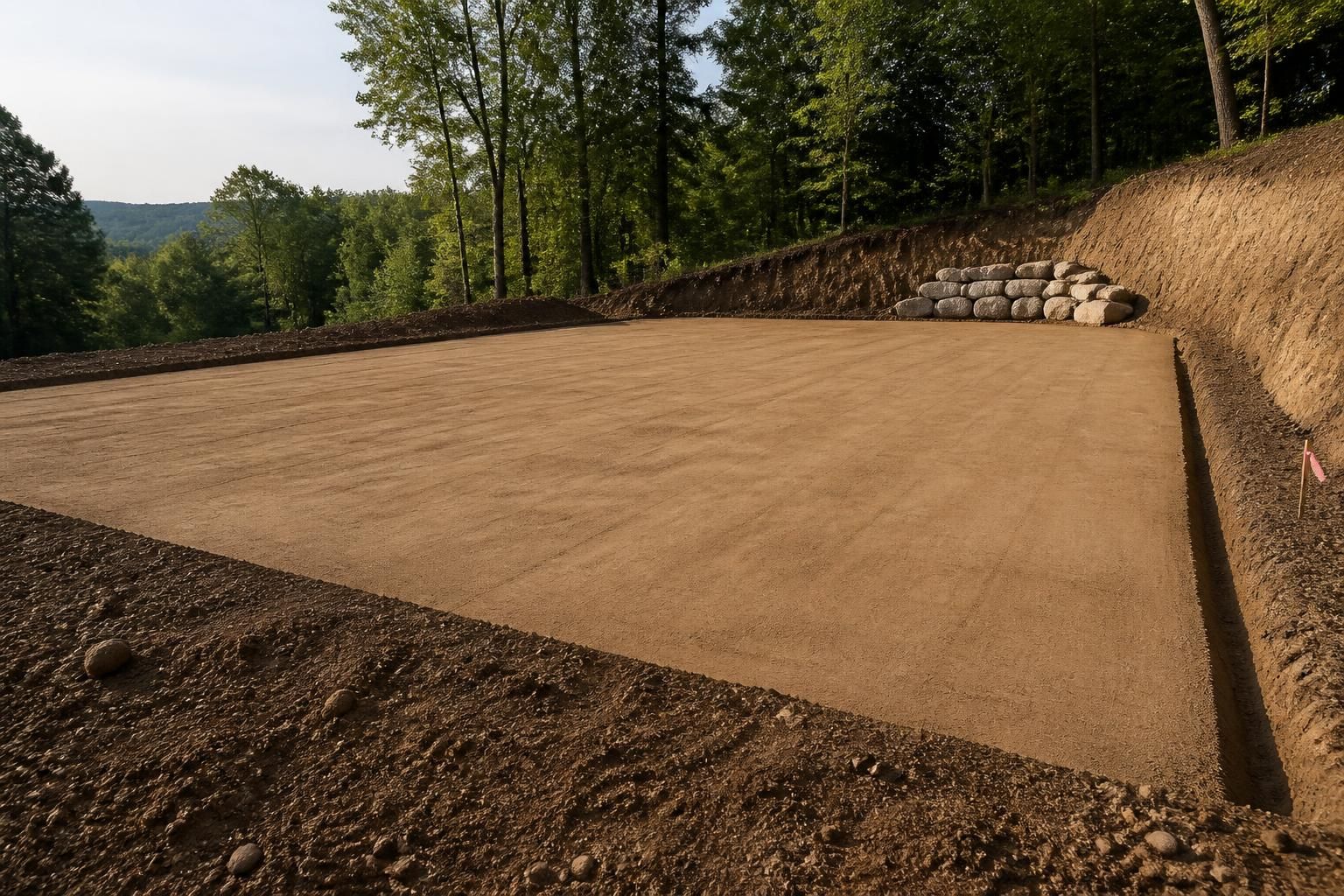 Compacted building pad with smooth level soil