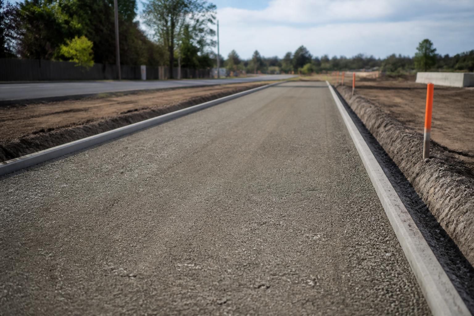 Roadworks corridor with graded sub-base and defined edges