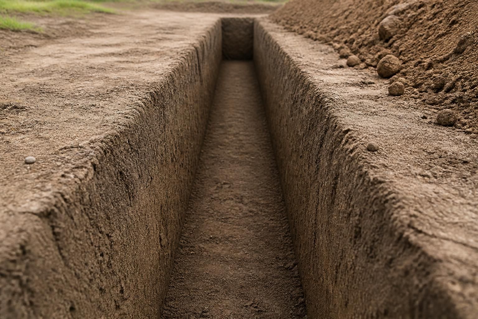 Clean excavated trench with precise edges and soil